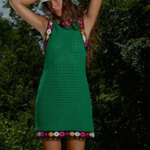 ZARA NEW WOMAN GREEN FLORAL CROCHET KNIT DRESS - LIMITED EDITION SIZE S - Picture 1 of 10